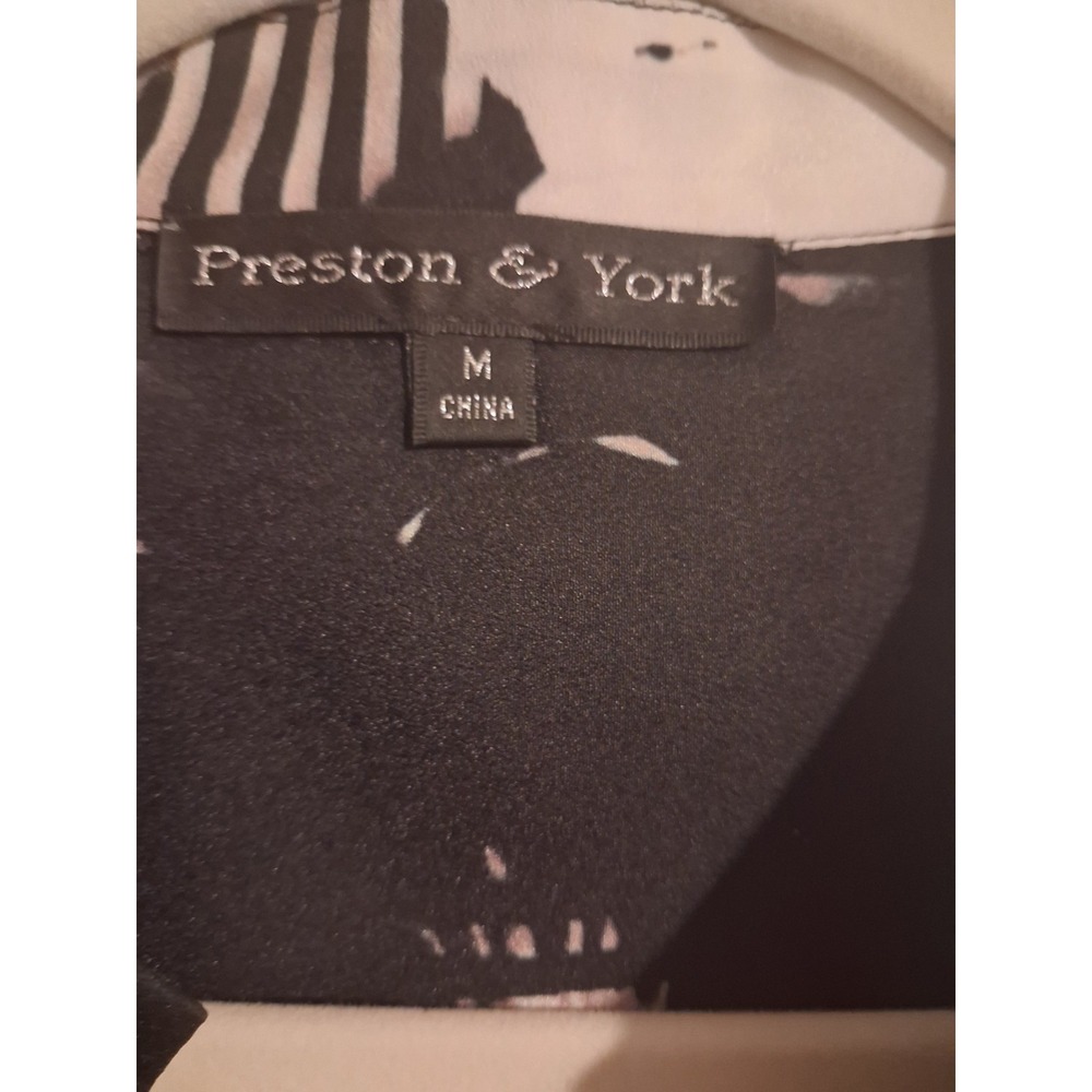 Preston & York Womens M Black White Abstract Geometric Floral Button Blouse - Picture 8 of 12
